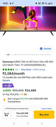 Samsung AUE60 55-inch 4K Smart Tizen LED TV