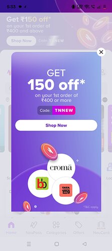 Tata Neu ₹150 First Order Discount