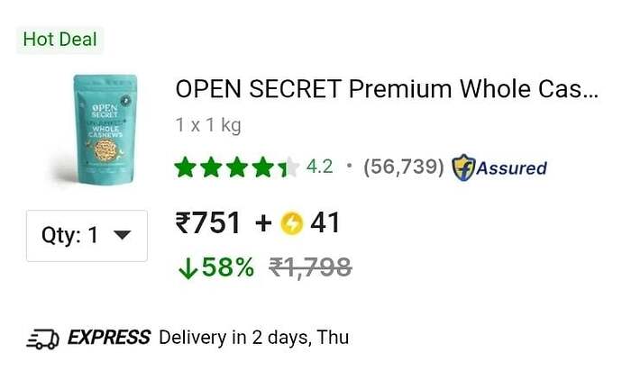 Open Secret Premium Whole Cashews