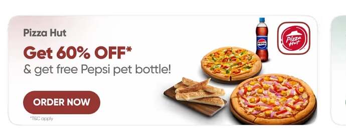 Pizza Hut 60% Off + Free Pepsi Offer