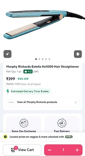 Morphy Richards Estella HS1000 Hair Straightener