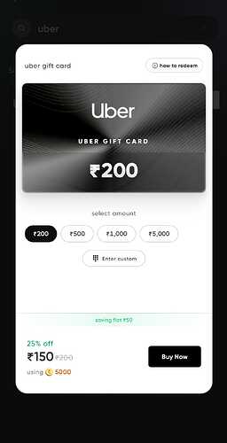 Uber Gift Card Selection