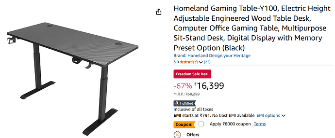 Homeland Y100 Electric Height Adjustable Gaming Table