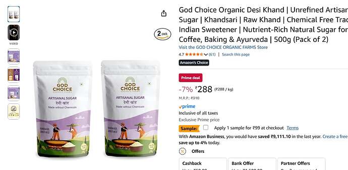 God Choice Organic Desi Khand Unrefined Artisanal Sugar 1KG