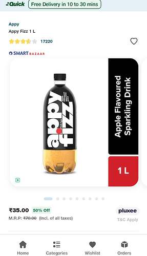 Appy Fizz 1 Litre Bottle 50% Off on JioMart