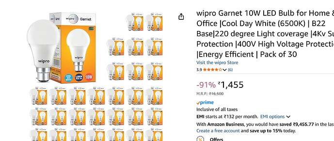 Wipro Garnet 10W B22 LED Bulbs Pack of 30