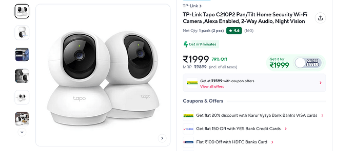 TP-Link Tapo C210P2 Wi-Fi Camera Pack of 2