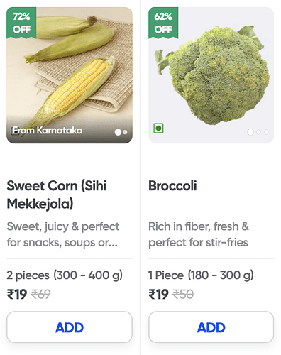 Instamart Vegetables & Fruits Discount Examples