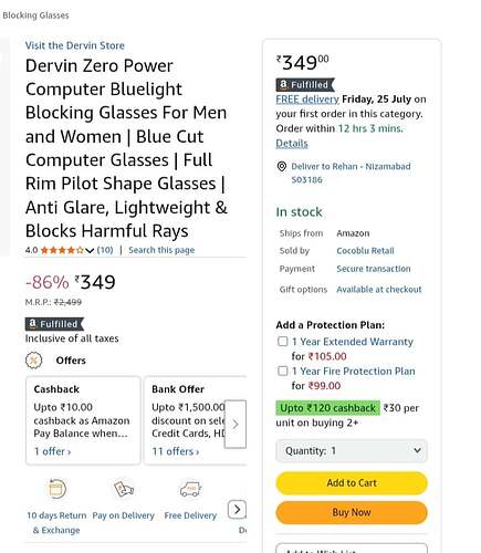 Dervin Zero Power Blue Light Blocking Glasses