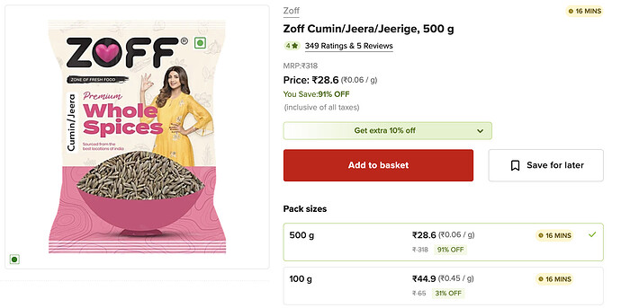 Zoff Cumin Whole Deal on Bigbasket