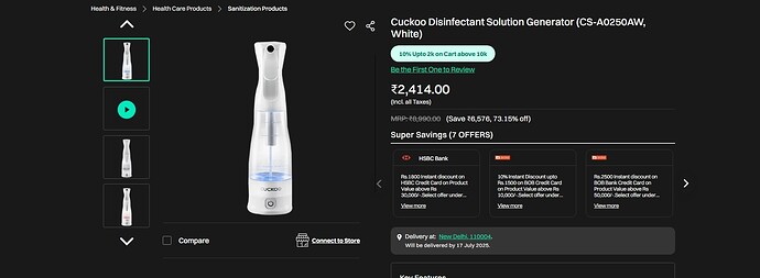 Cuckoo Disinfectant Solution Generator Deal