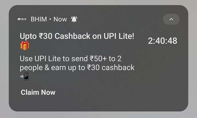 BHIM UPI Lite Cashback Offer