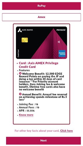 Axis Bank Privilege AMEX Credit Card Offer