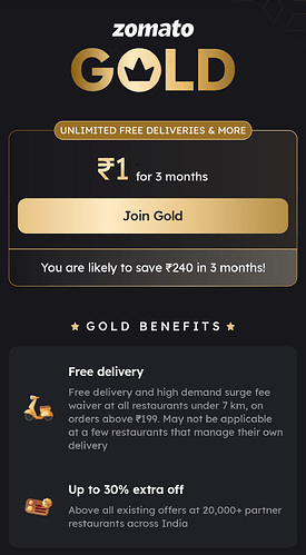 Zomato Gold Offer