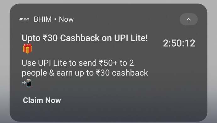 BHIM UPI Lite Cashback Offer