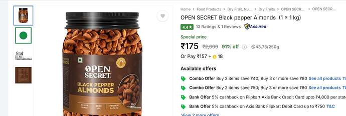 Open Secret Black Pepper Almonds 1kg Deal