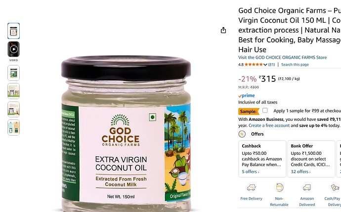 God Choice Organic Farms Pure Extra Virgin Coconut Oil