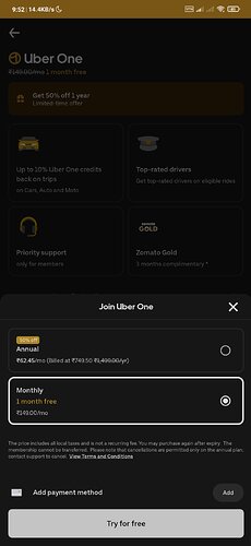 Uber Membership Free Trial Screenshot