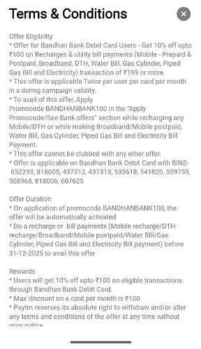 Bandhan Bank 10% Cashback Offer