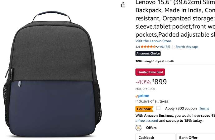 Lenovo 15.6-inch Slim Everyday Backpack Deal