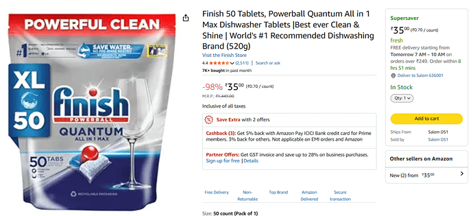 Finish Powerball Quantum Dishwasher Tablets