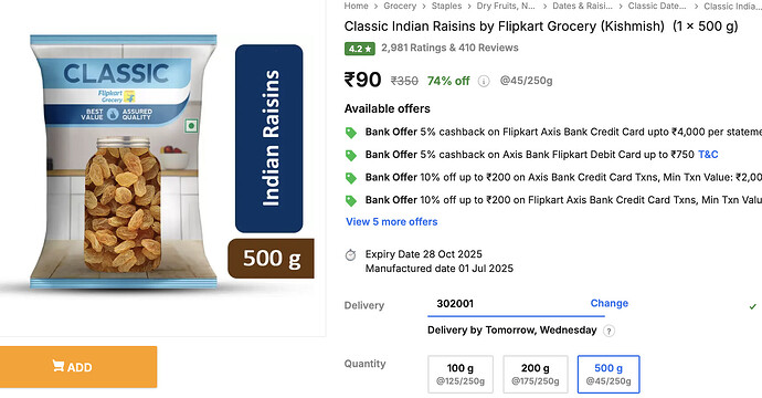 Classic Indian Raisins Deal