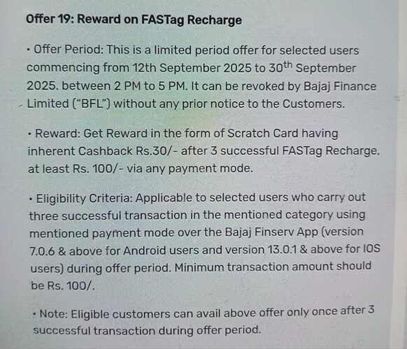 FASTag Recharge Offer