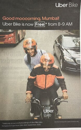 Uber Bike Free Rides Mumbai