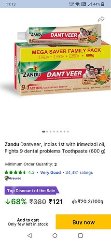 Zandu Dantveer Toothpaste with Irimedadi Oil