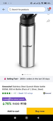 Greenchef Stainless Steel Water Bottle