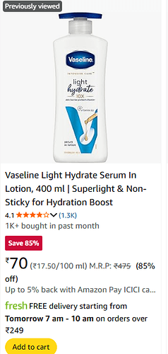 Vaseline Light Hydrate Serum In Lotion 400ml