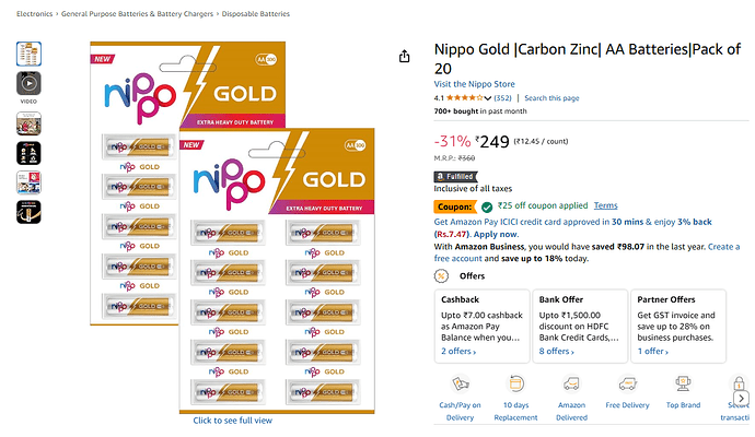 Nippo Gold AA Batteries