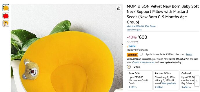 MOM & SON Velvet Baby Neck Support Pillow