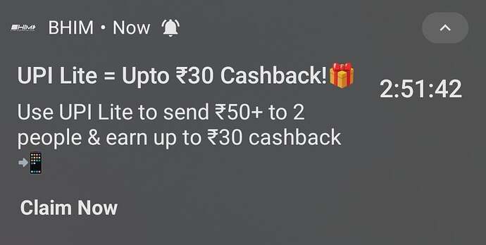 BHIM UPI Lite Cashback Offer