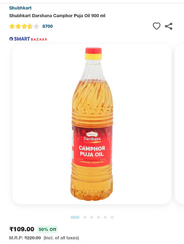 Shubhkart Darshana Camphor Puja Oil 900ml