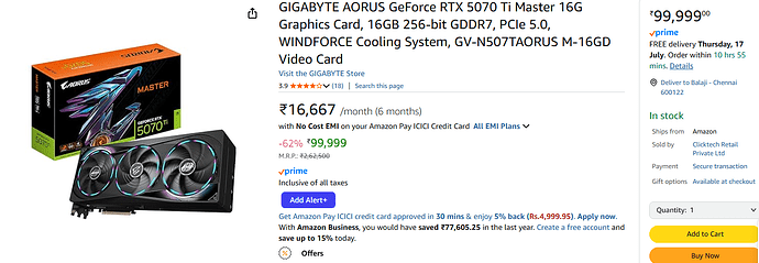 GIGABYTE AORUS RTX 5070 Ti Graphics Card