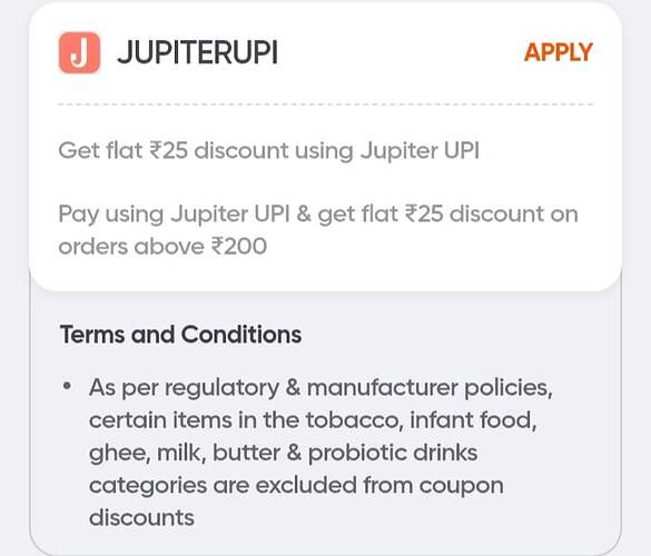 Swiggy Instamart Jupiter UPI Offer