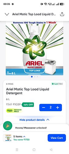 Ariel Matic Top Load Liquid Detergent 6L Offer