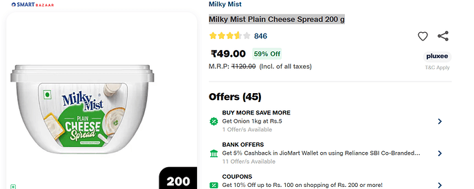 Milky Mist Plain Cheese Spread