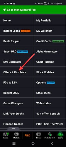 Moneycontrol App Interface