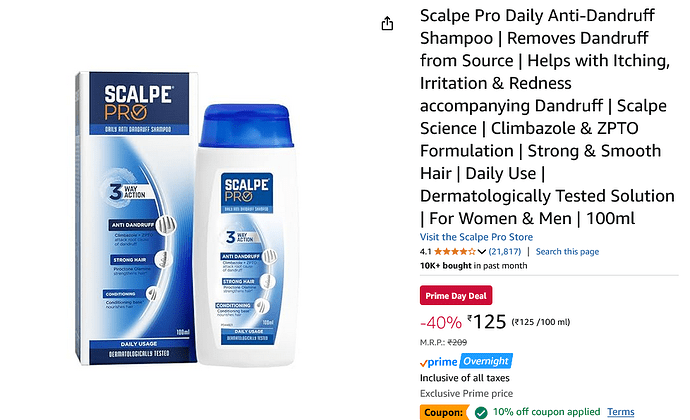 Scalpe Pro Anti-Dandruff Shampoo 10% Off Coupon