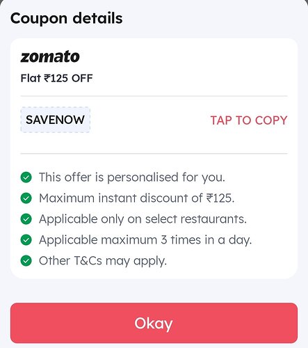 Zomato ₹125 Off Offer