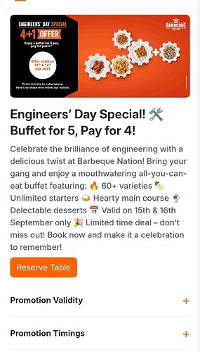 Barbeque Nation Engineers Day Offer