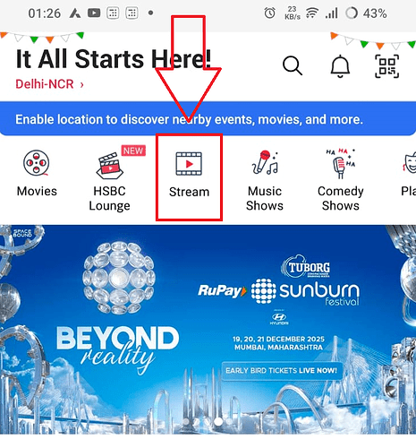 BookMyShow App Scroll Down