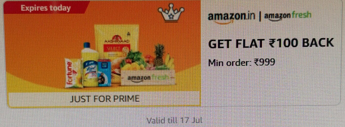 Amazon Fresh Cashback Offer