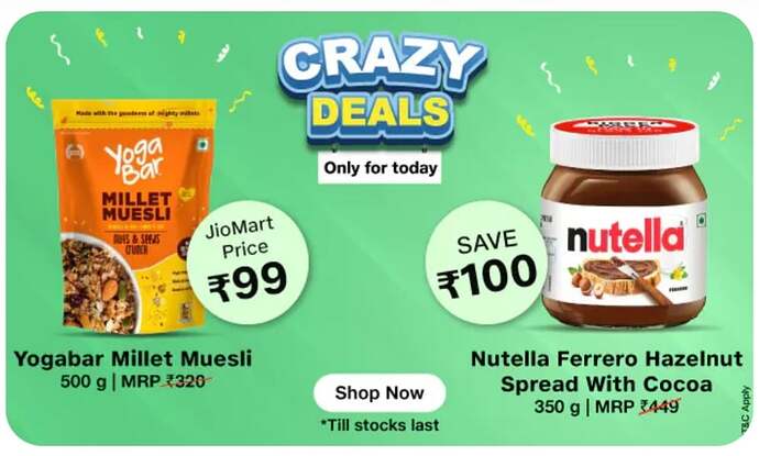 JioMart Special Offer on Yogabar Muesli and Nutella