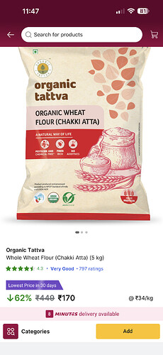 Organic Tattva Whole Wheat Chakki Atta Deal