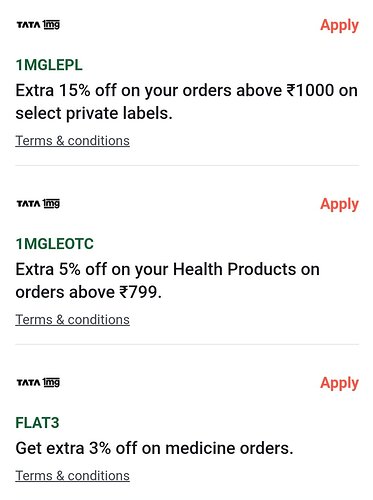 HDFC Tata Neu Cards 1MG Discount Terms and Conditions