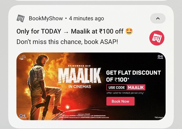 BookMyShow Maalik Movie Offer