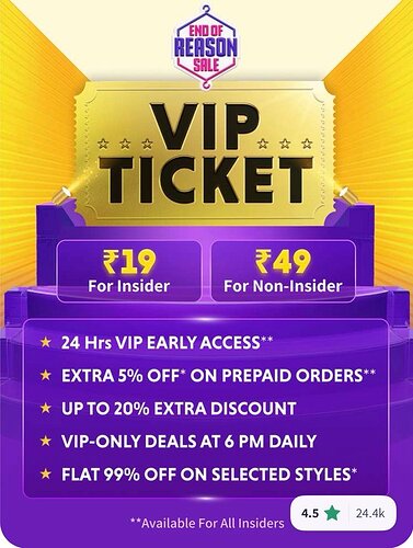 Myntra EORS VIP Ticket Offer Details